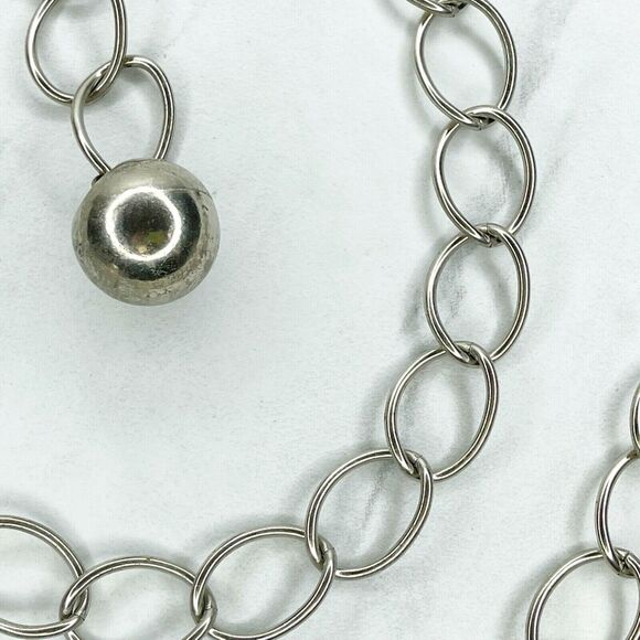 Silver Tone Simple Ball Charm Metal Chain Link Belt Extra Small/Small (XS/S) ✨ - Picture 4 of 10